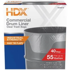 HDX 55 Gal. Clear Heavy-Duty Flap Tie Drum Liner Trash Bags (320-Count) Eight 40-Count Boxes -EquipEase Shop hdx garbage bags hd55wc040c 8pk c3 1000