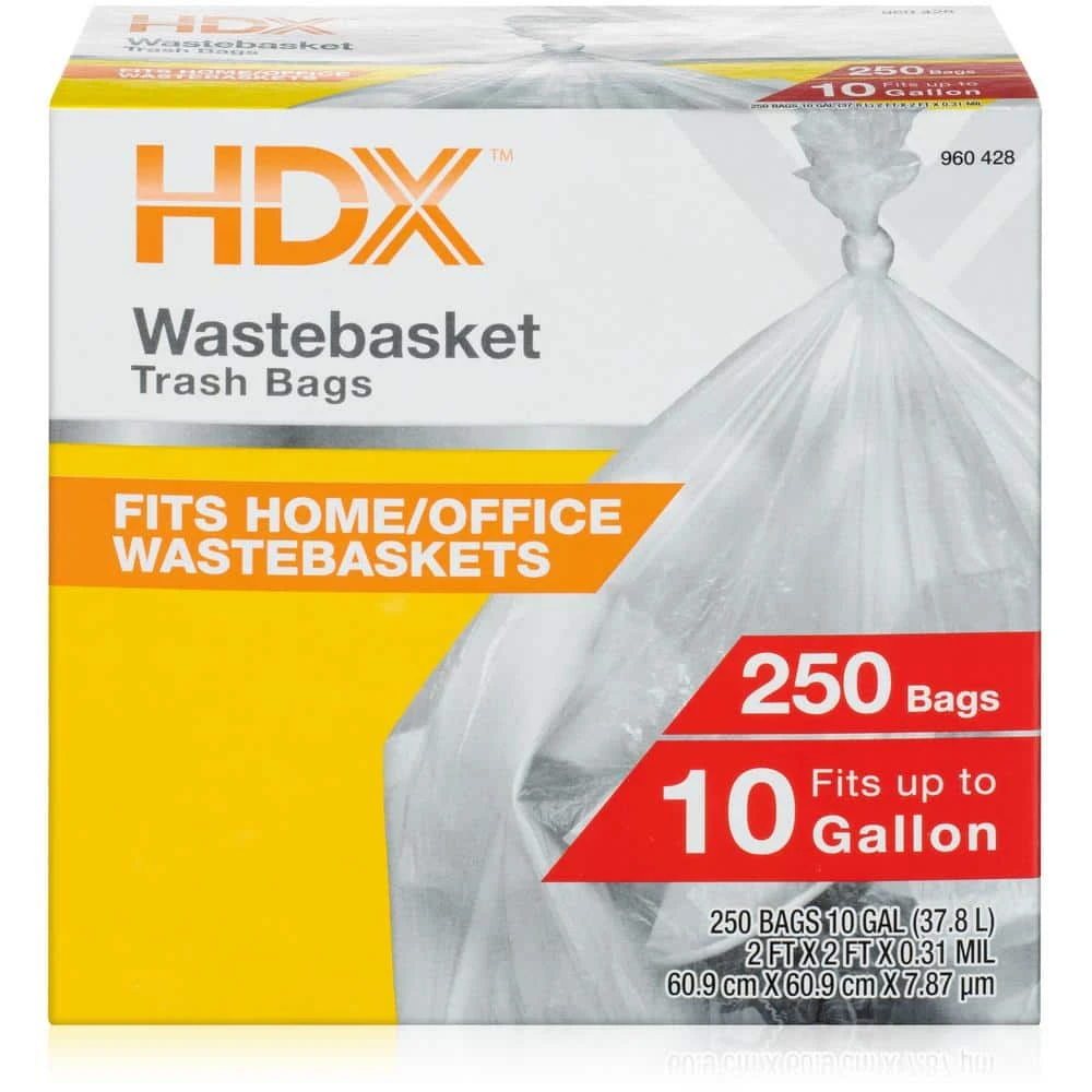 HDX 10 Gal. Clear Waste Liner Trash Bags (250-Count) 1 HDX 10 Gal. Clear Waste Liner Trash Bags (250-Count)