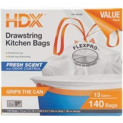 HDX 13 Gallon Scented Flex Drawstring Kitchen Trash Bags (140-Count) -EquipEase Shop hdx garbage bags hdx13gwhit140 40 1000