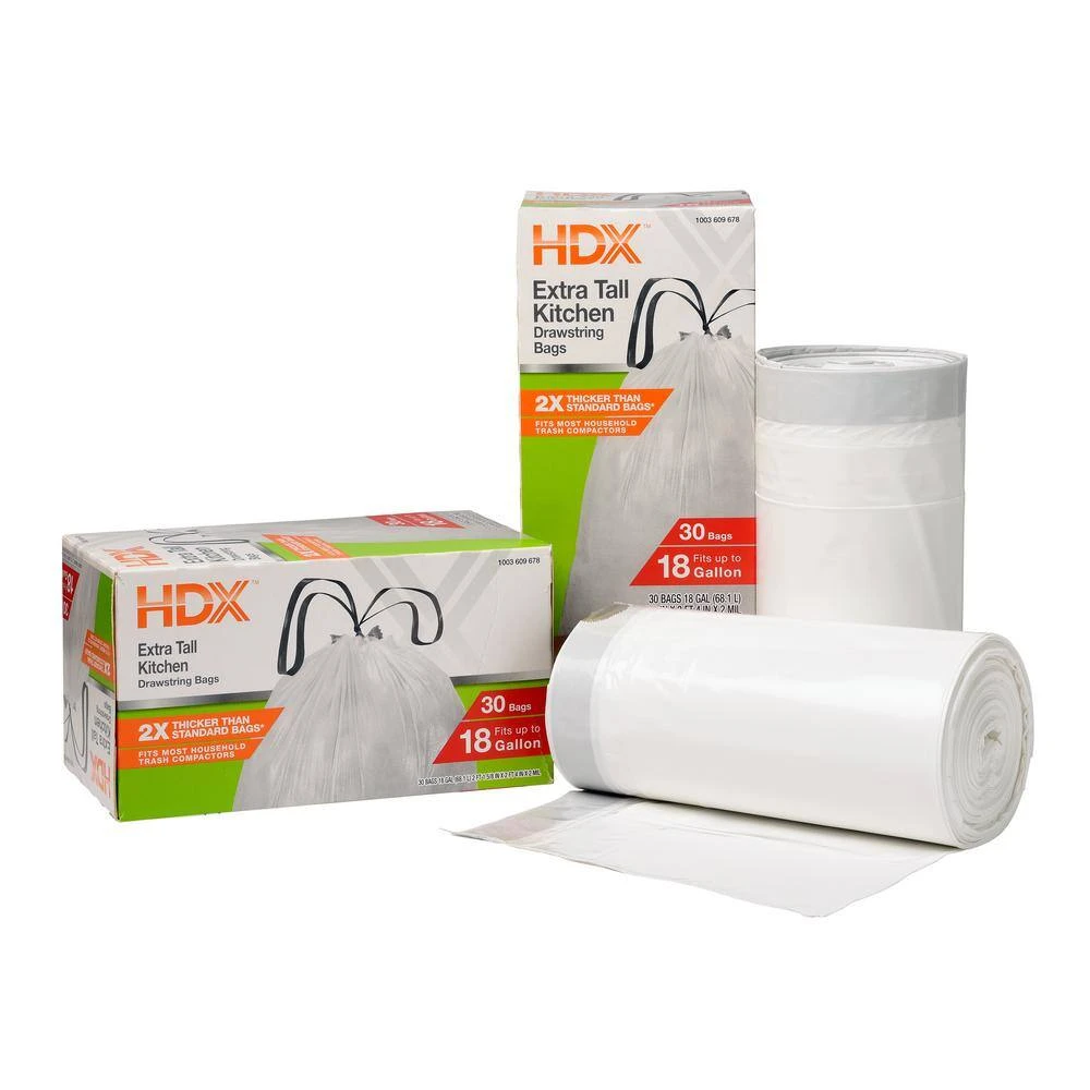 HDX 18 Gal. White Kitchen and Compactor Drawstring Bags (60-Count) 2 HDX 18 Gal. White Kitchen and Compactor Drawstring Bags (60-Count) - Image 2