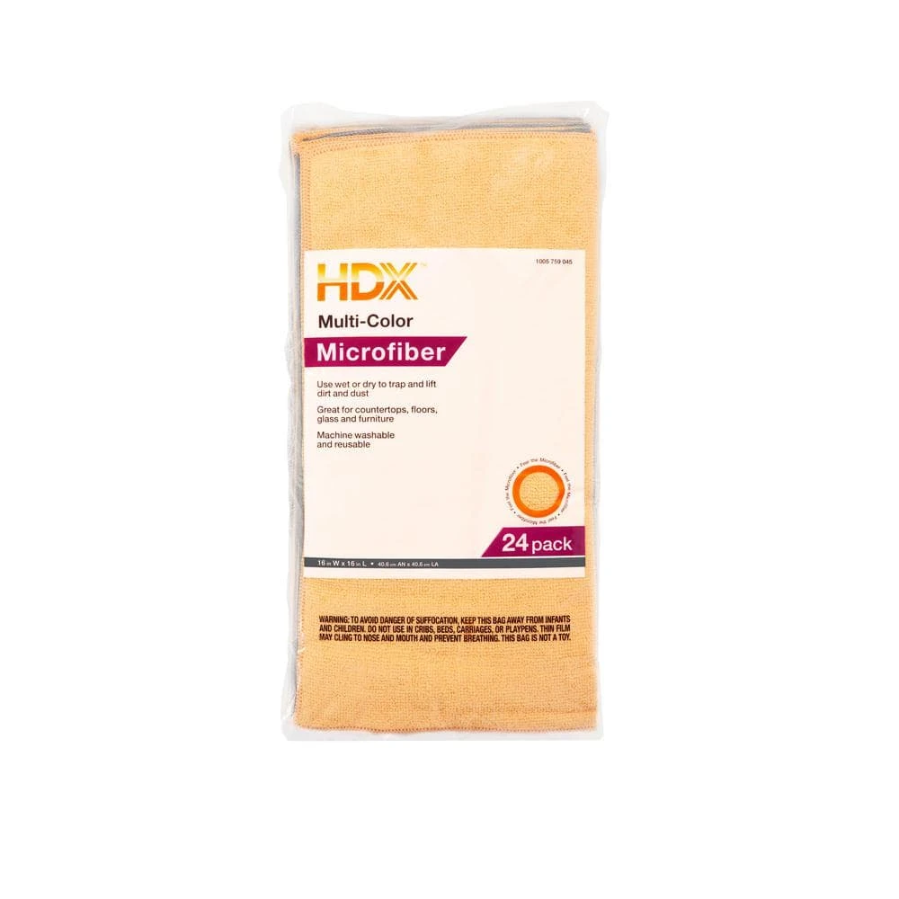 HDX 16 in. x 16 in. Multi-Purpose Microfiber Cloth (24-Pack) 1 HDX 16 in. x 16 in. Multi-Purpose Microfiber Cloth (24-Pack)