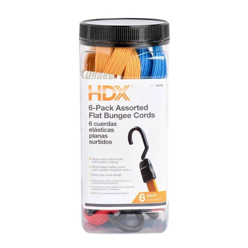 HDX Flat Bungee Cord Assortment (6-Piece) 1 HDX Flat Bungee Cord Assortment (6-Piece)