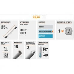 HDX 25 ft. 16/3 Light-Duty Indoor/Outdoor Extension Cord, Orange -EquipEase Shop orange hdx general purpose cords hd 277 509 40 1000