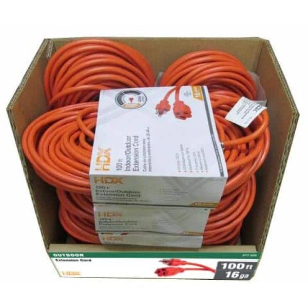 HDX 100 ft. 16/3 Indoor/Outdoor Extension Cord, Orange 3 HDX 100 ft. 16/3 Indoor/Outdoor Extension Cord, Orange - Image 3