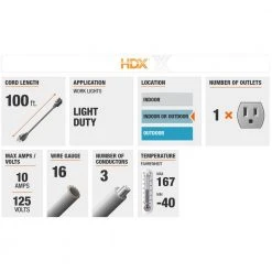 HDX 100 ft. 16/3 Indoor/Outdoor Extension Cord, Orange 9 HDX 100 ft. 16/3 Indoor/Outdoor Extension Cord, Orange -EquipEase Shop orange hdx general purpose cords hd 277 525 4f 1000