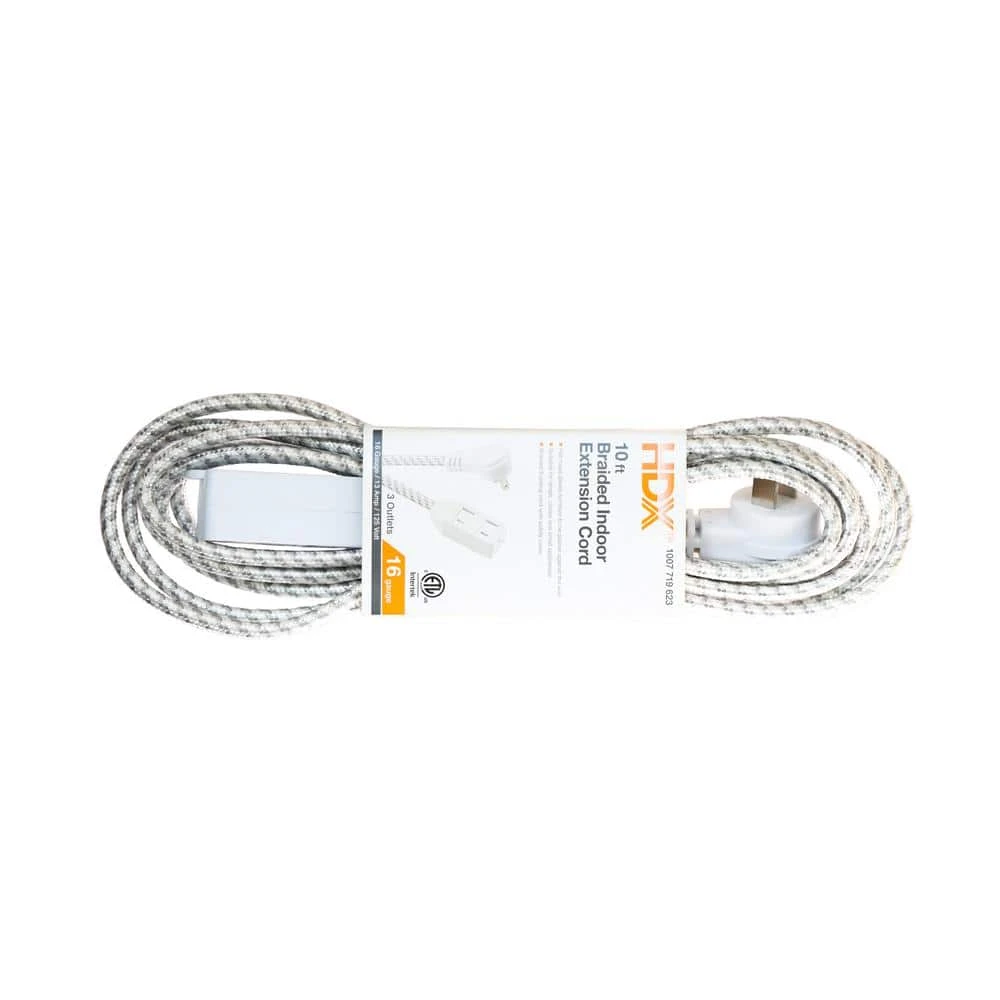 HDX 10 ft. 16-Gauge/2 White Braided Extension Cord 3 HDX 10 ft. 16-Gauge/2 White Braided Extension Cord - Image 3